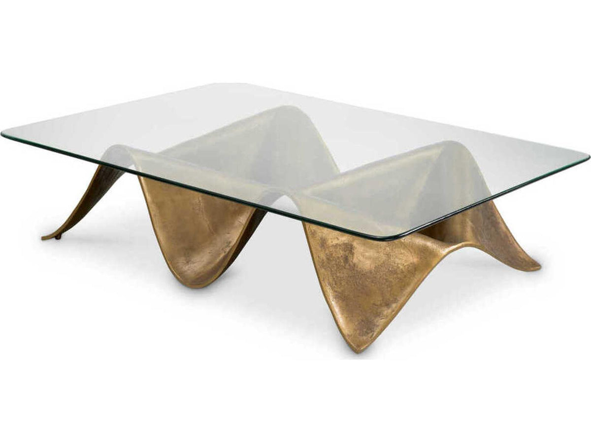Angelico Rectangle Coffee Table Vintage Brass and Clear Glass
