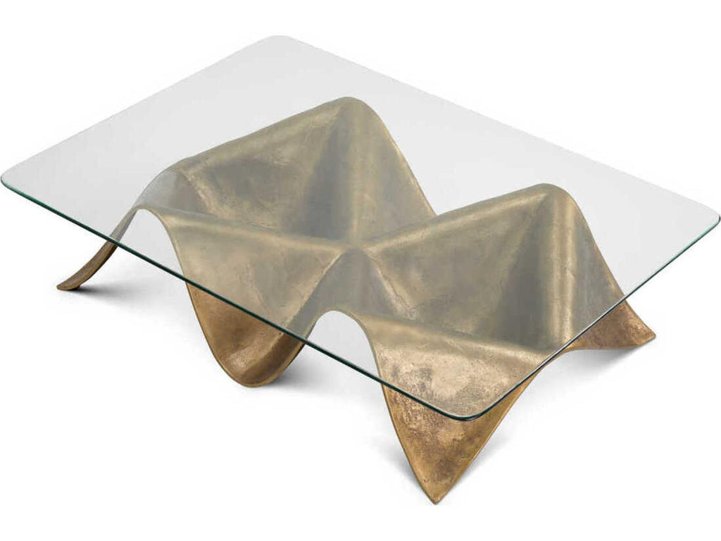 Angelico Rectangle Coffee Table Vintage Brass and Clear Glass