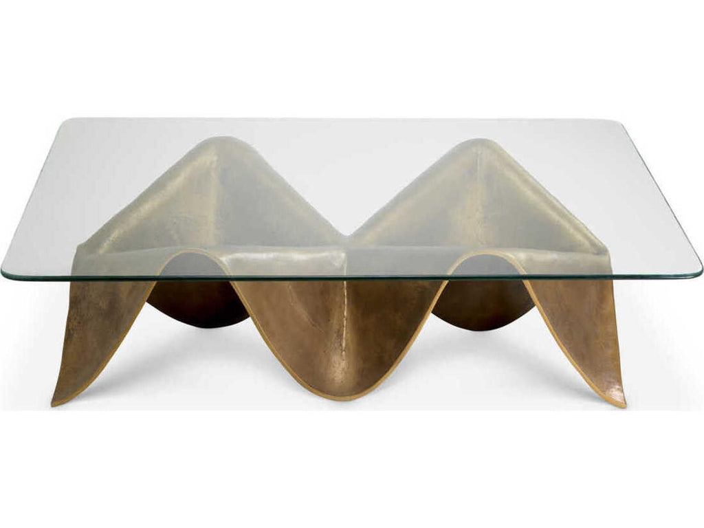 Angelico Rectangle Coffee Table Vintage Brass and Clear Glass