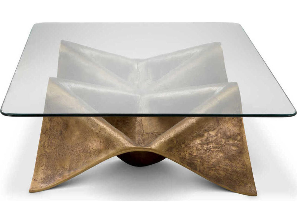 Angelico Rectangle Coffee Table Vintage Brass and Clear Glass