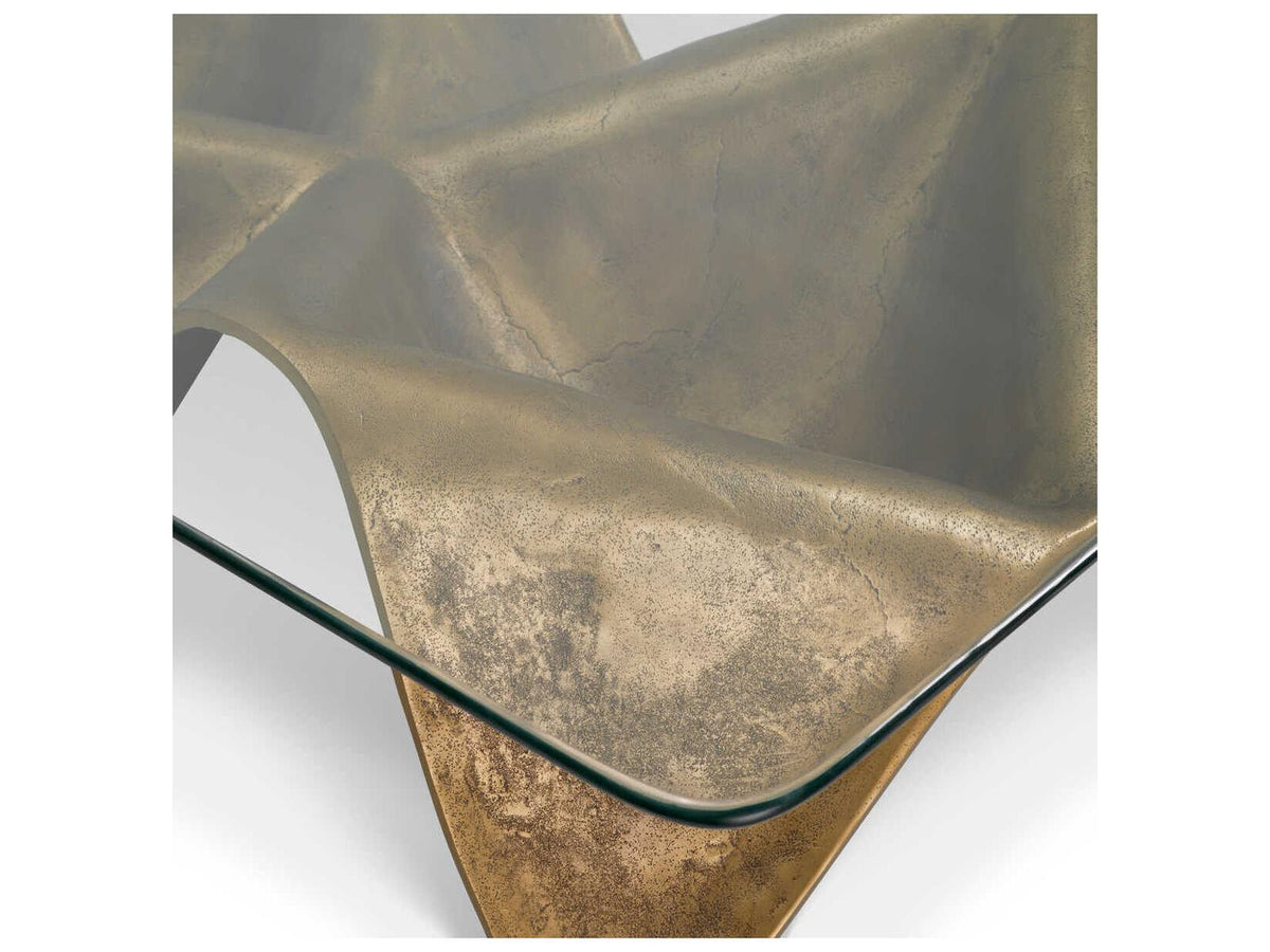 Angelico Rectangle Coffee Table Vintage Brass and Clear Glass