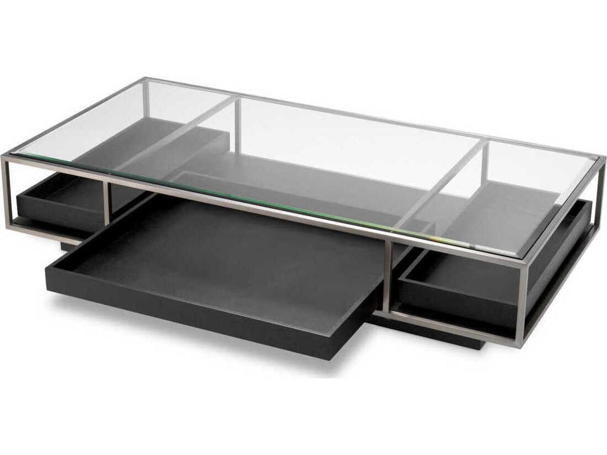 Roxton Rectangle Coffee Table Brushed Steel and Black Veneer