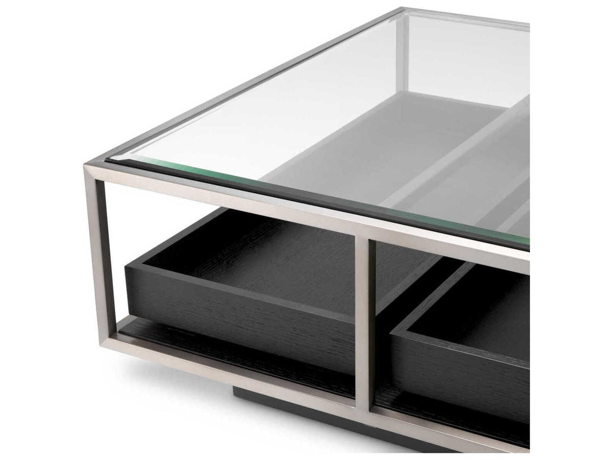 Roxton Rectangle Coffee Table Brushed Steel and Black Veneer