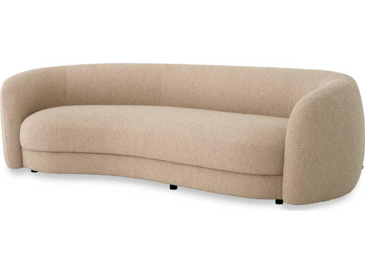 Blaine Curved 3-Seat Boucle Fabric Sofa in Sand with Black Feet