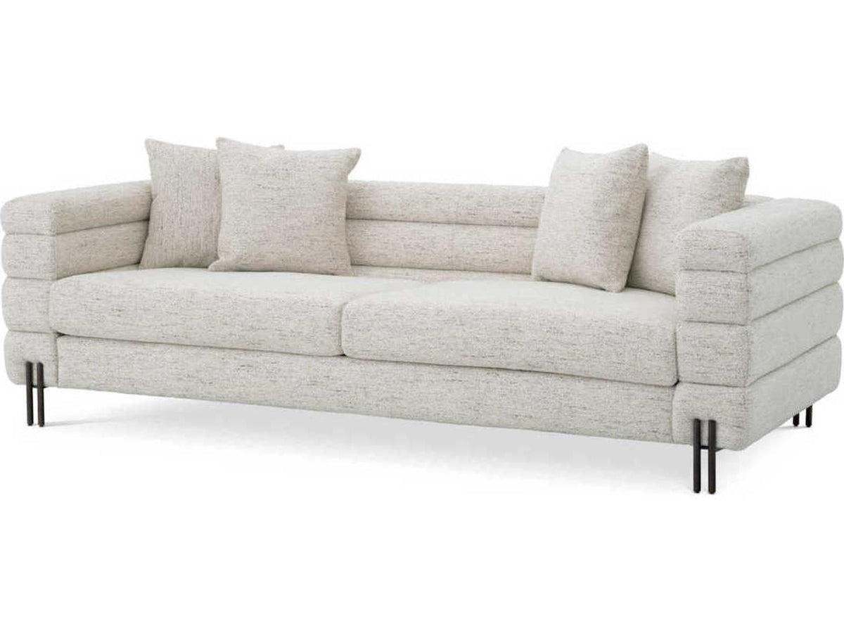 York 3-Seat Upholstered Sofa in Mademoiselle Beige with Brushed Brass Legs