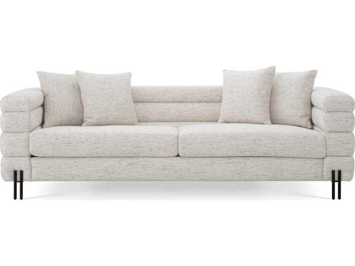 York 3-Seat Upholstered Sofa in Mademoiselle Beige with Brushed Brass Legs