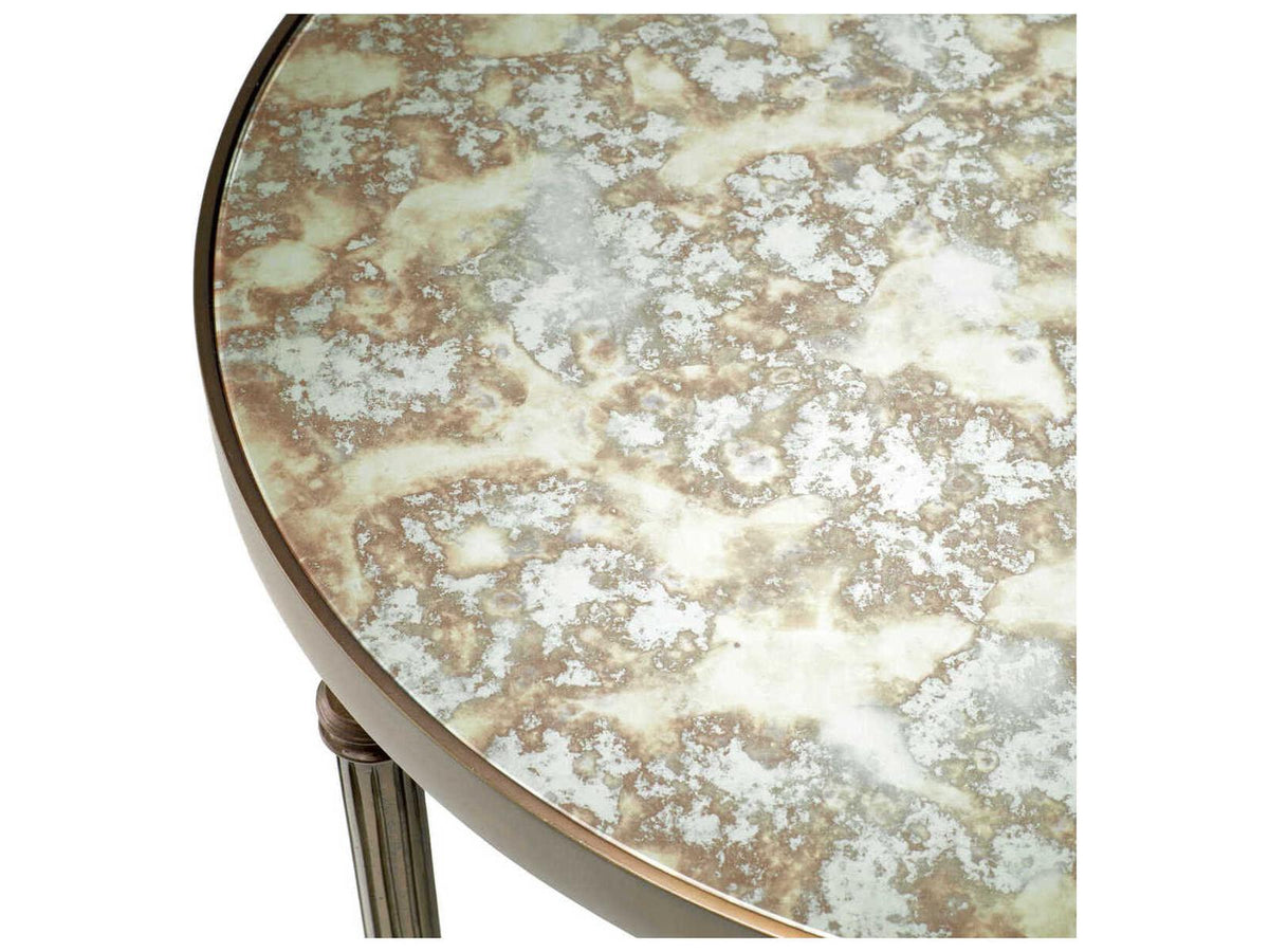 Bowery Round End Table with Antique Mirror Glass and Bronze Finish
