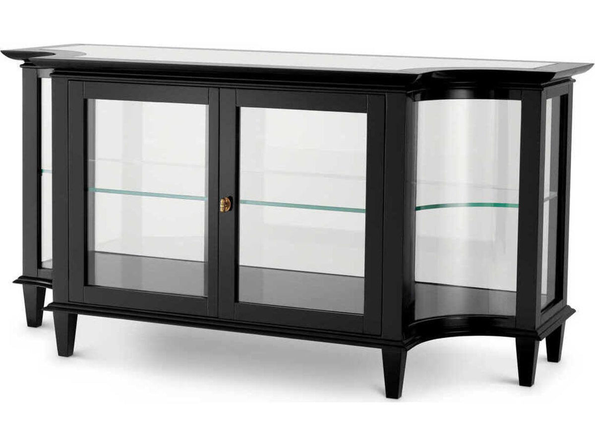 Gala Rectangular Black Console Table with Clear Glass Shelves
