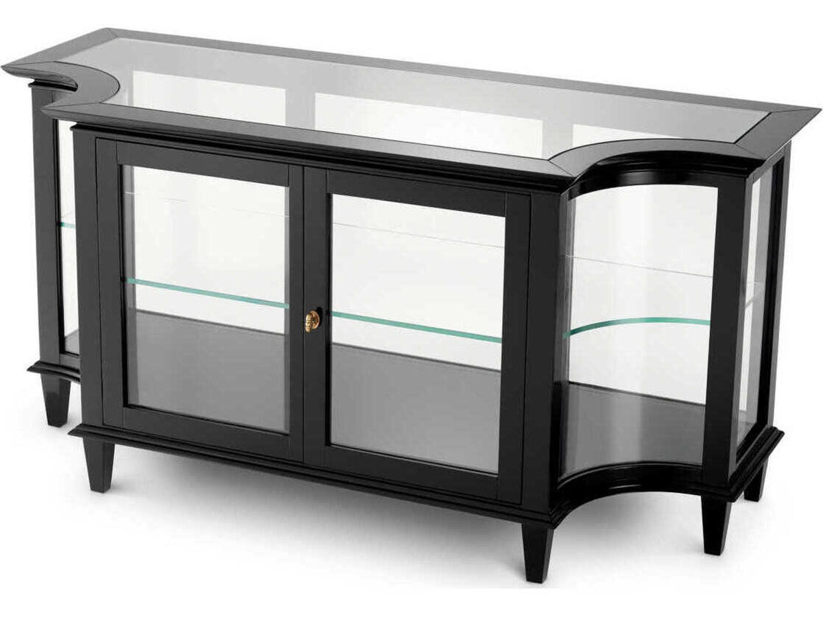 Gala Rectangular Black Console Table with Clear Glass Shelves