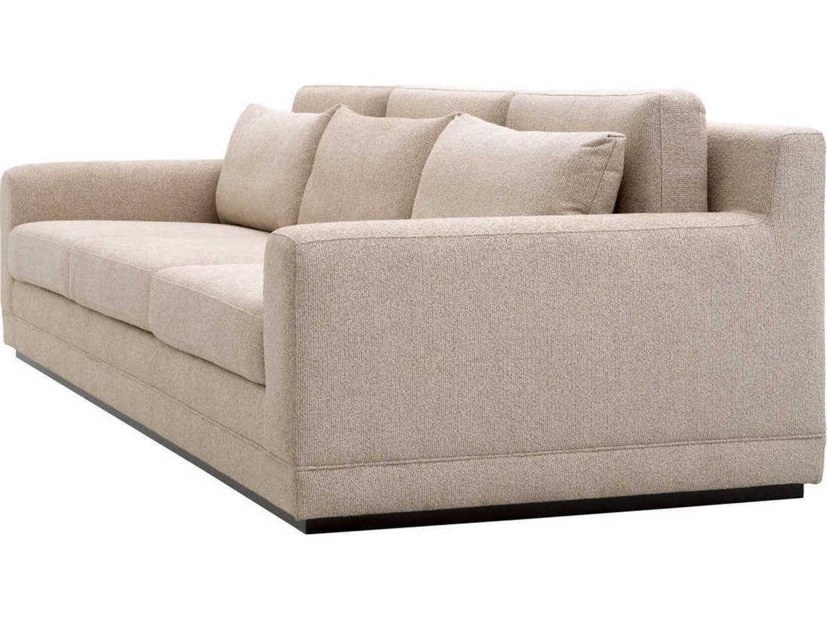 Manhattan 3-Seat Palmer Beige Fabric Sofa with Black Base