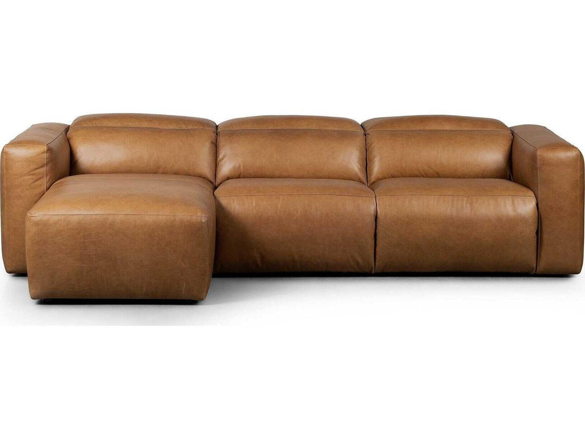 Norwood Radley Power Recliner 3-Piece Leather Sectional Sofa with LAF Chaise in Sonoma Butterscotch