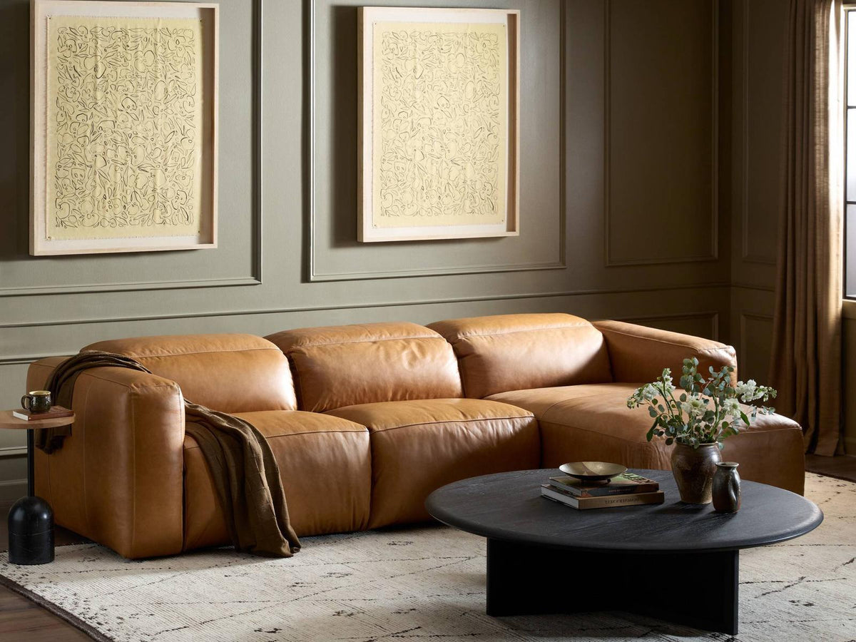 Norwood Radley Power Recliner 3-Piece Leather Sectional Sofa with LAF Chaise in Sonoma Butterscotch