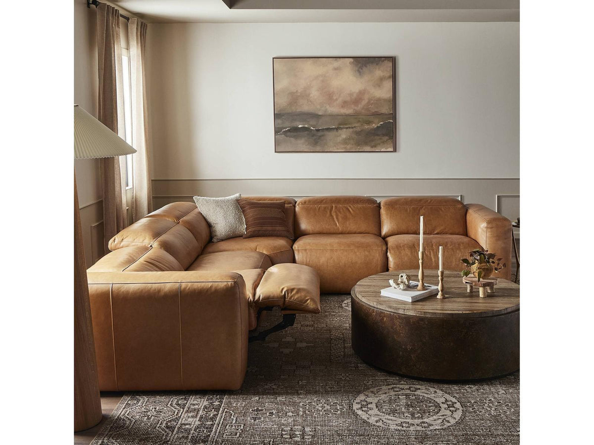 Radley 5-Piece Modular Top-Grain Leather Power Reclining Sectional in Sonoma Butterscotch