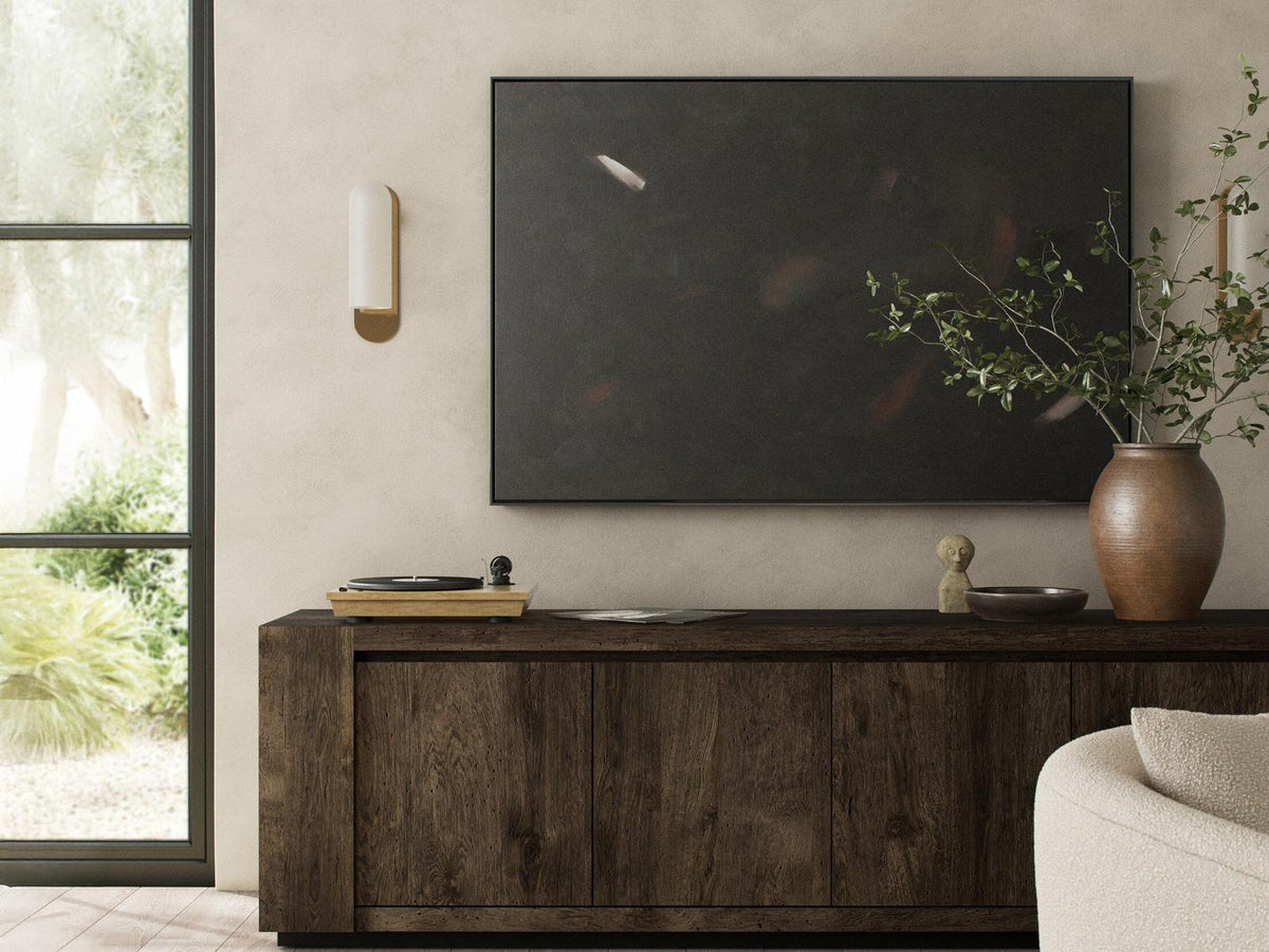 Wesson Abaso 94 Inch Media Console in Black Ebony Rustic Wormwood Oak