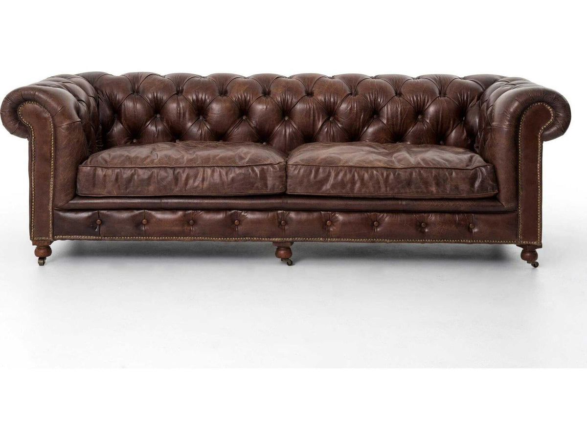Carnegie 3-Seat Top-Grain Leather Chesterfield Sofa in Cigar Brown