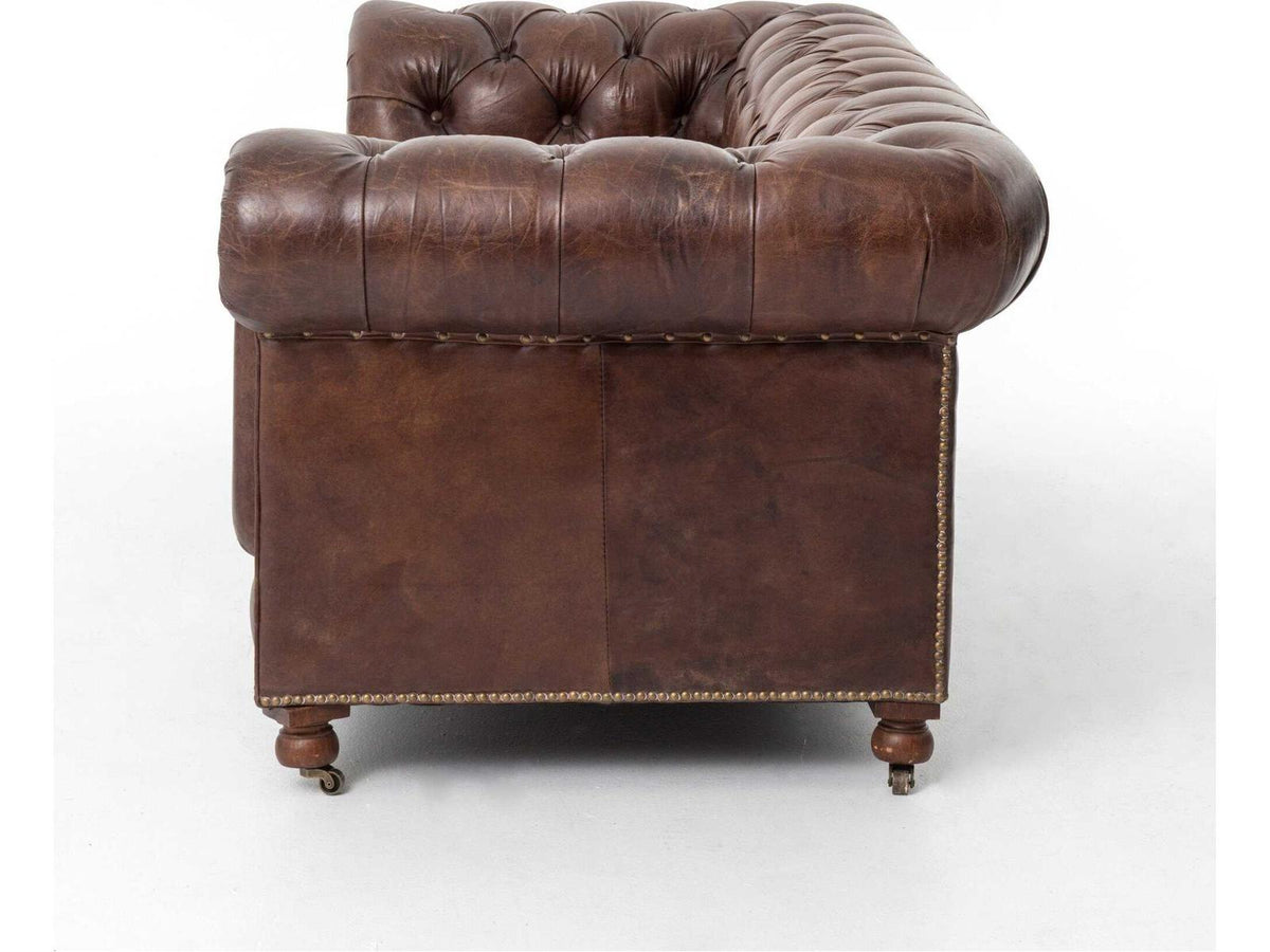 Carnegie 3-Seat Top-Grain Leather Chesterfield Sofa in Cigar Brown