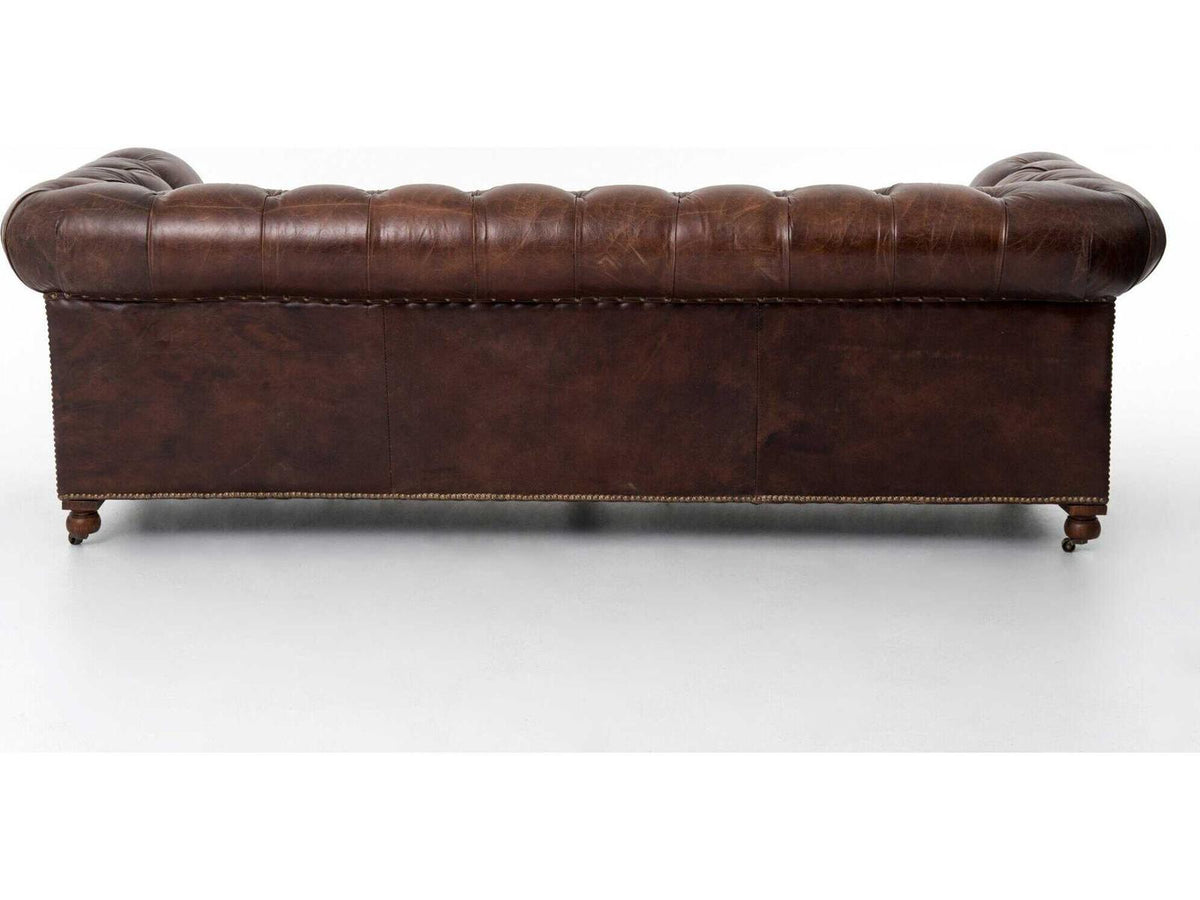 Carnegie 3-Seat Top-Grain Leather Chesterfield Sofa in Cigar Brown