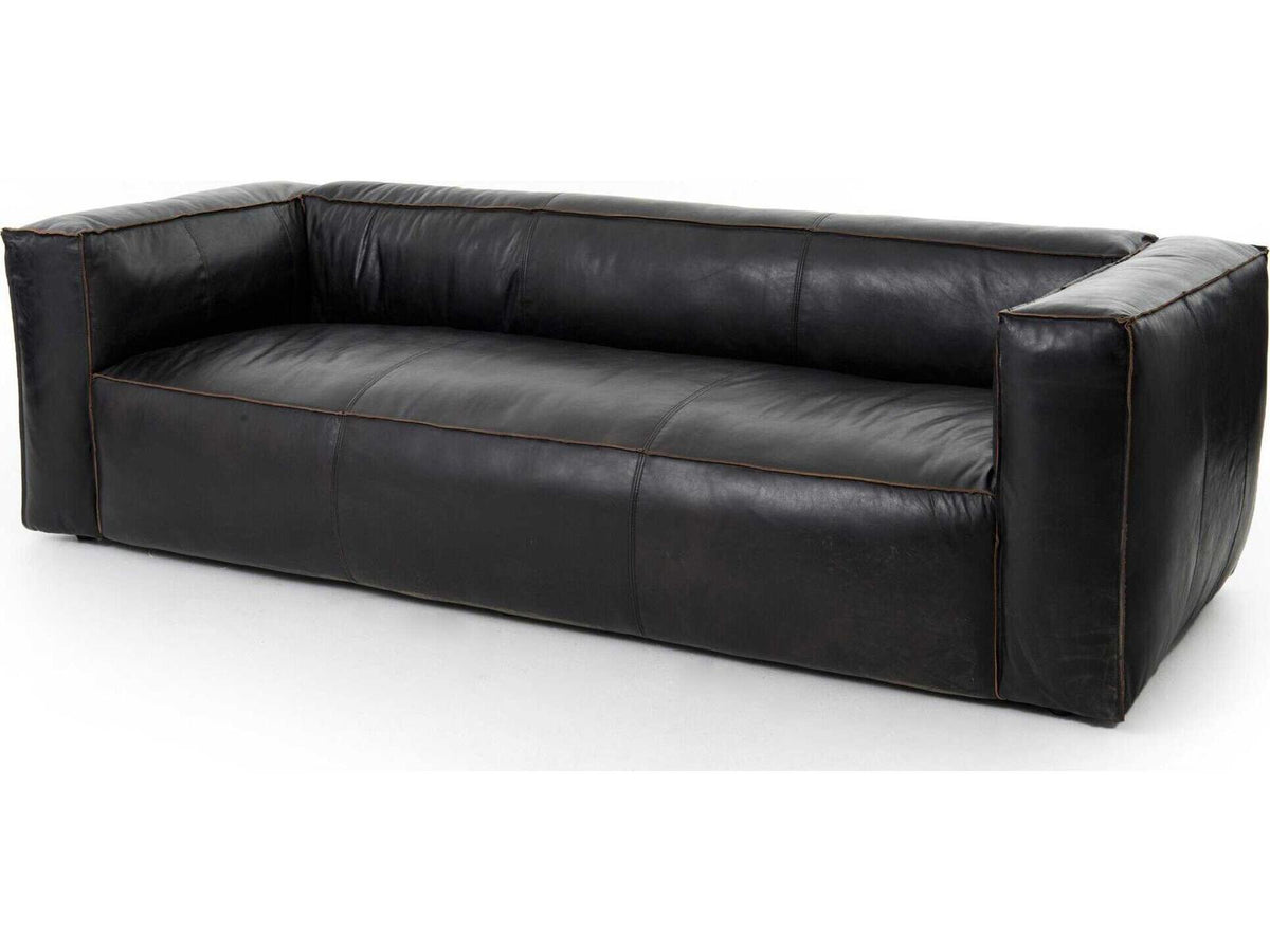 Nolita Reverse Stitch 99 Inch Top-Grain Leather Sofa in Rider Black
