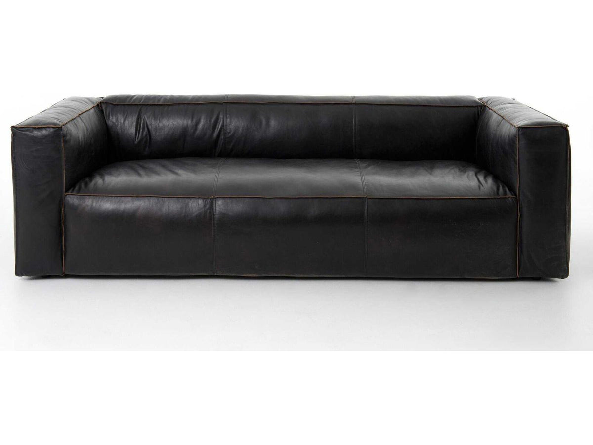Nolita Reverse Stitch 99 Inch Top-Grain Leather Sofa in Rider Black