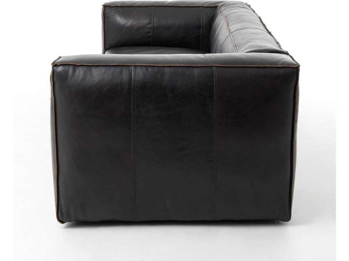 Nolita Reverse Stitch 99 Inch Top-Grain Leather Sofa in Rider Black
