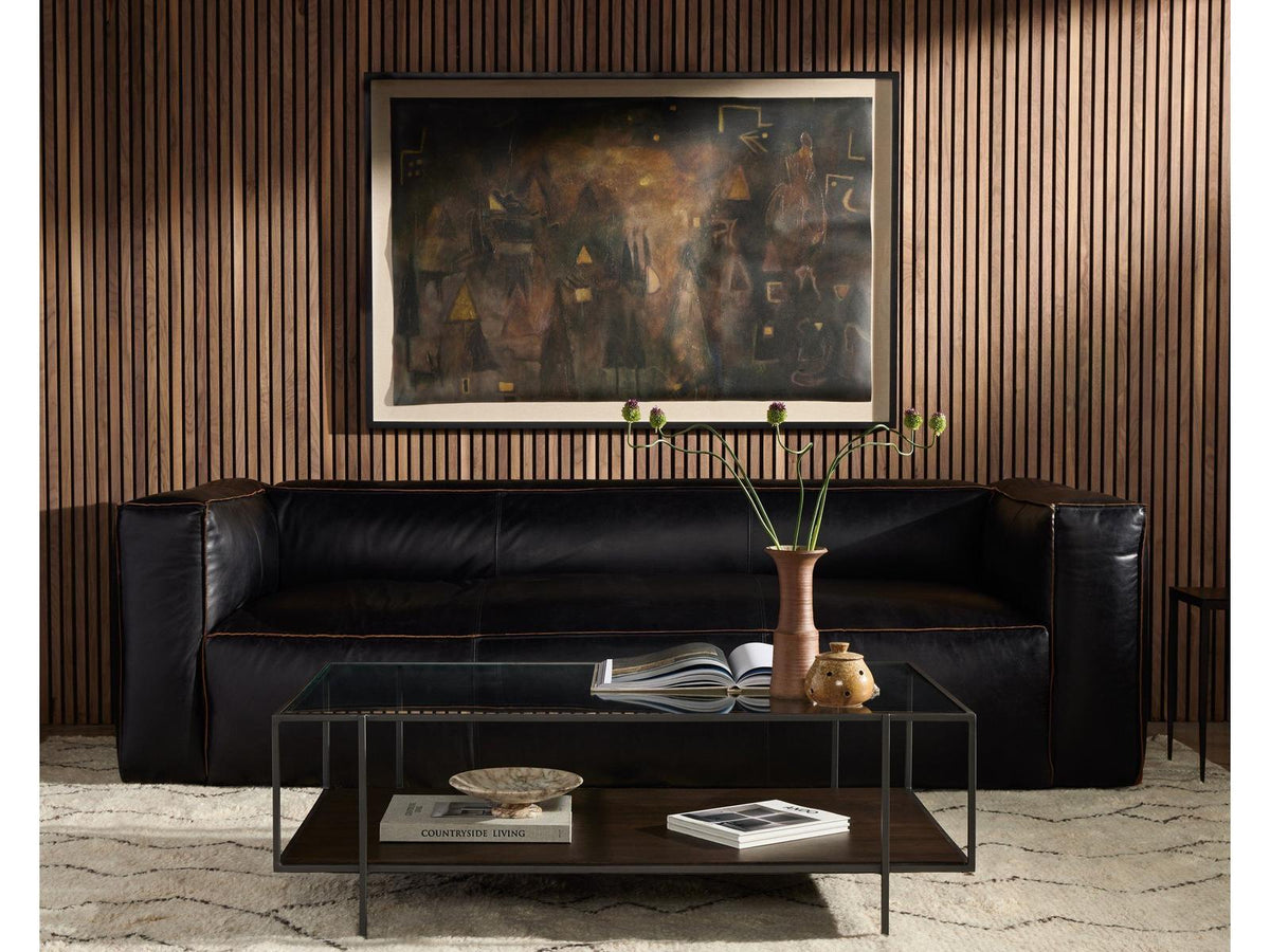 Nolita Reverse Stitch 99 Inch Top-Grain Leather Sofa in Rider Black