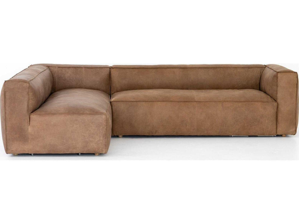 Carnegie Nolita 2-Piece Right Arm Facing Top Grain Leather Sectional Sofa in Natural Washed Sand