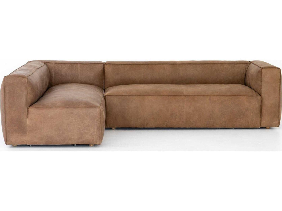 Carnegie Nolita 2-Piece Right Arm Facing Top Grain Leather Sectional Sofa in Natural Washed Sand