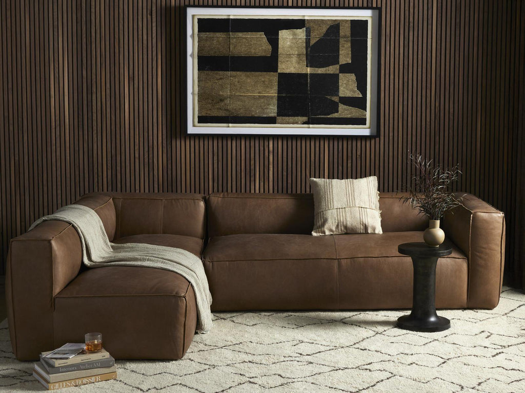 Carnegie Nolita 2-Piece Right Arm Facing Top Grain Leather Sectional Sofa in Natural Washed Sand
