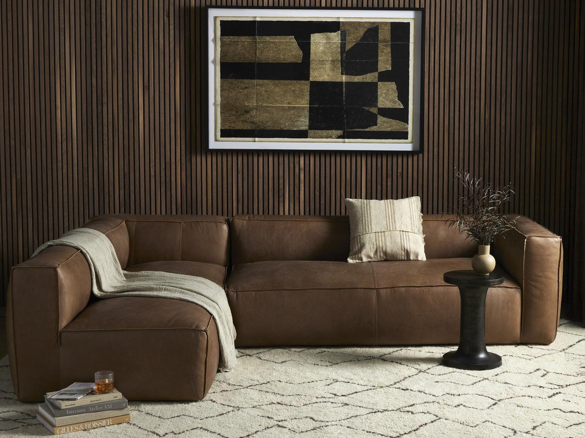Carnegie Nolita 2-Piece Right Arm Facing Top Grain Leather Sectional Sofa in Natural Washed Sand