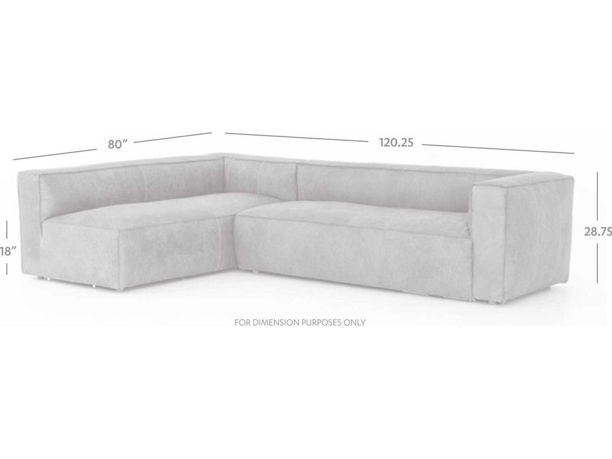 Carnegie Nolita 2-Piece Right Arm Facing Top Grain Leather Sectional Sofa in Natural Washed Sand
