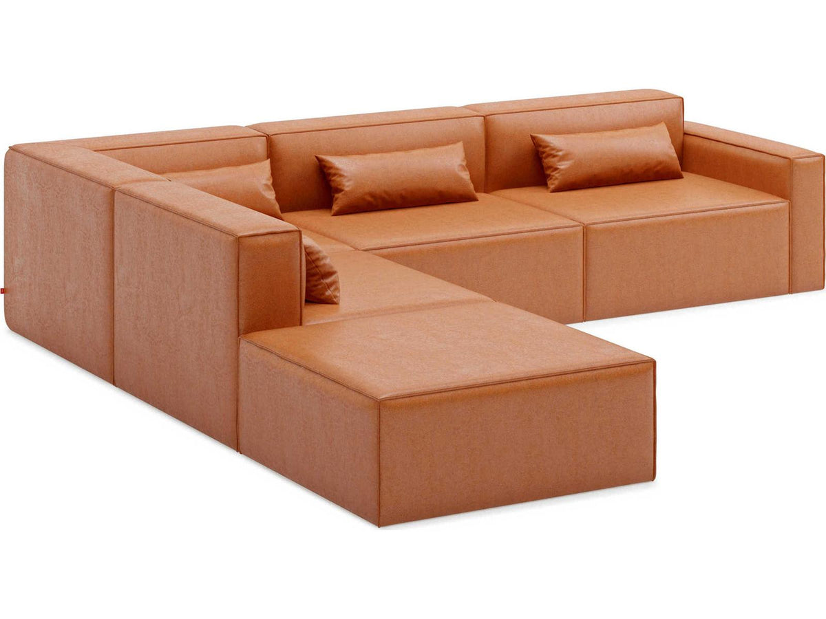 Mix Modular 5-Piece Vegan AppleSkin Leather Sectional Sofa in Cognac