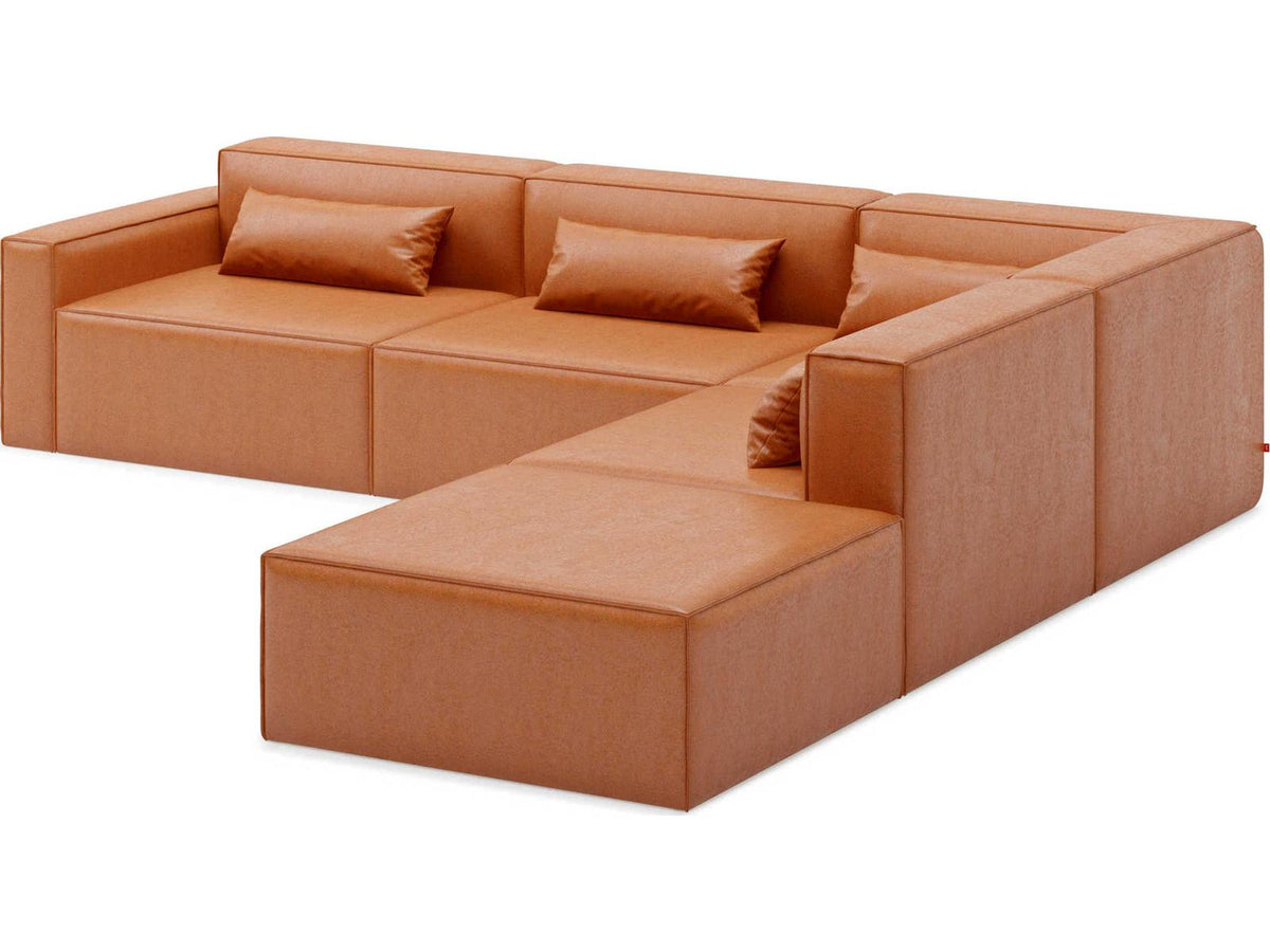 Mix Modular 5-Piece Vegan Cognac Leather Sectional Sofa