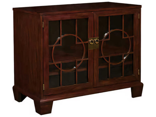 39-Inch Mahogany Wood Media Console with Geometric Doors