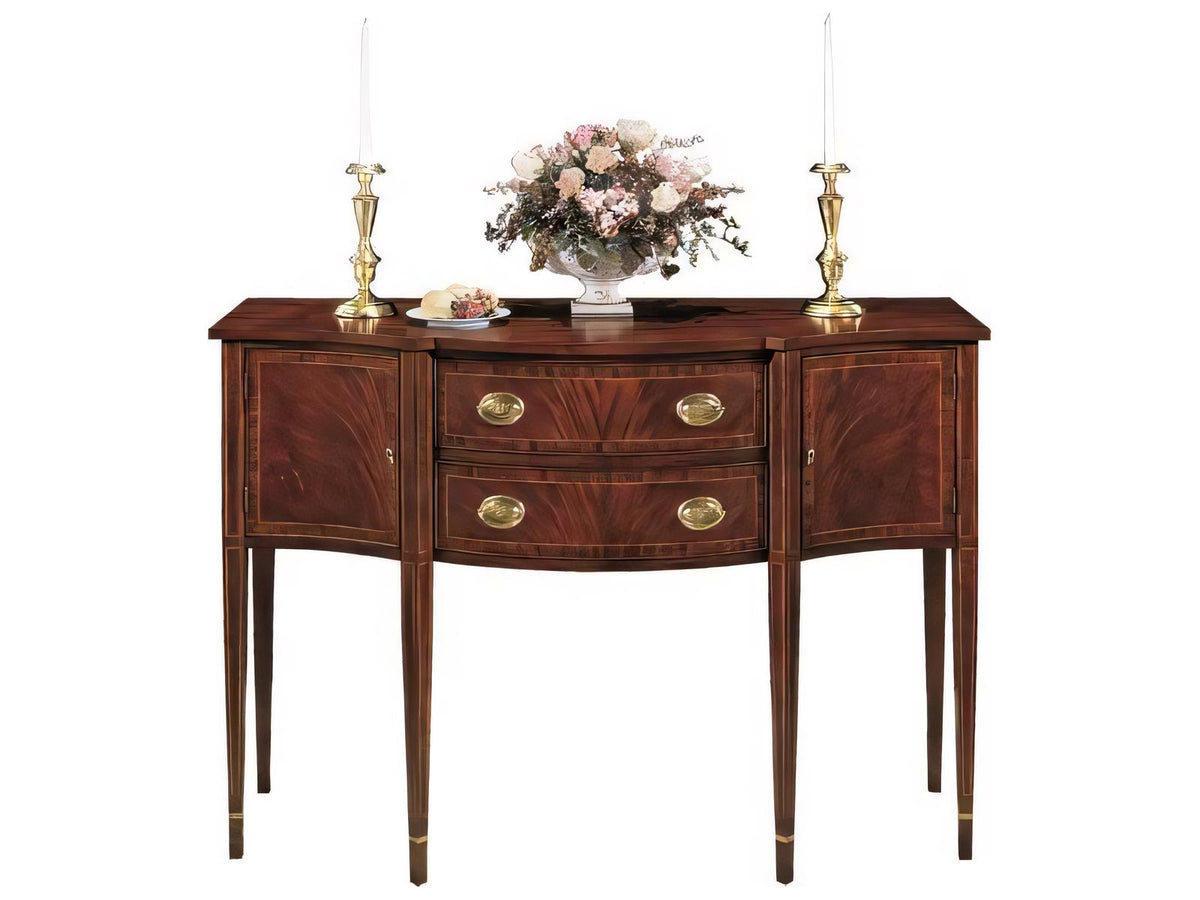 56 Inch Mahogany Wood Sideboard with Silverware Liner and Brass Hardware