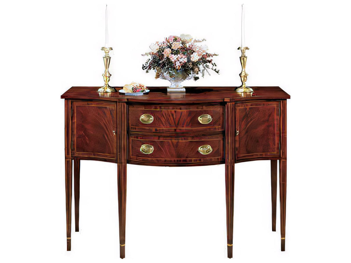 56 Inch Mahogany Wood Sideboard with Gallery and Brass Hardware