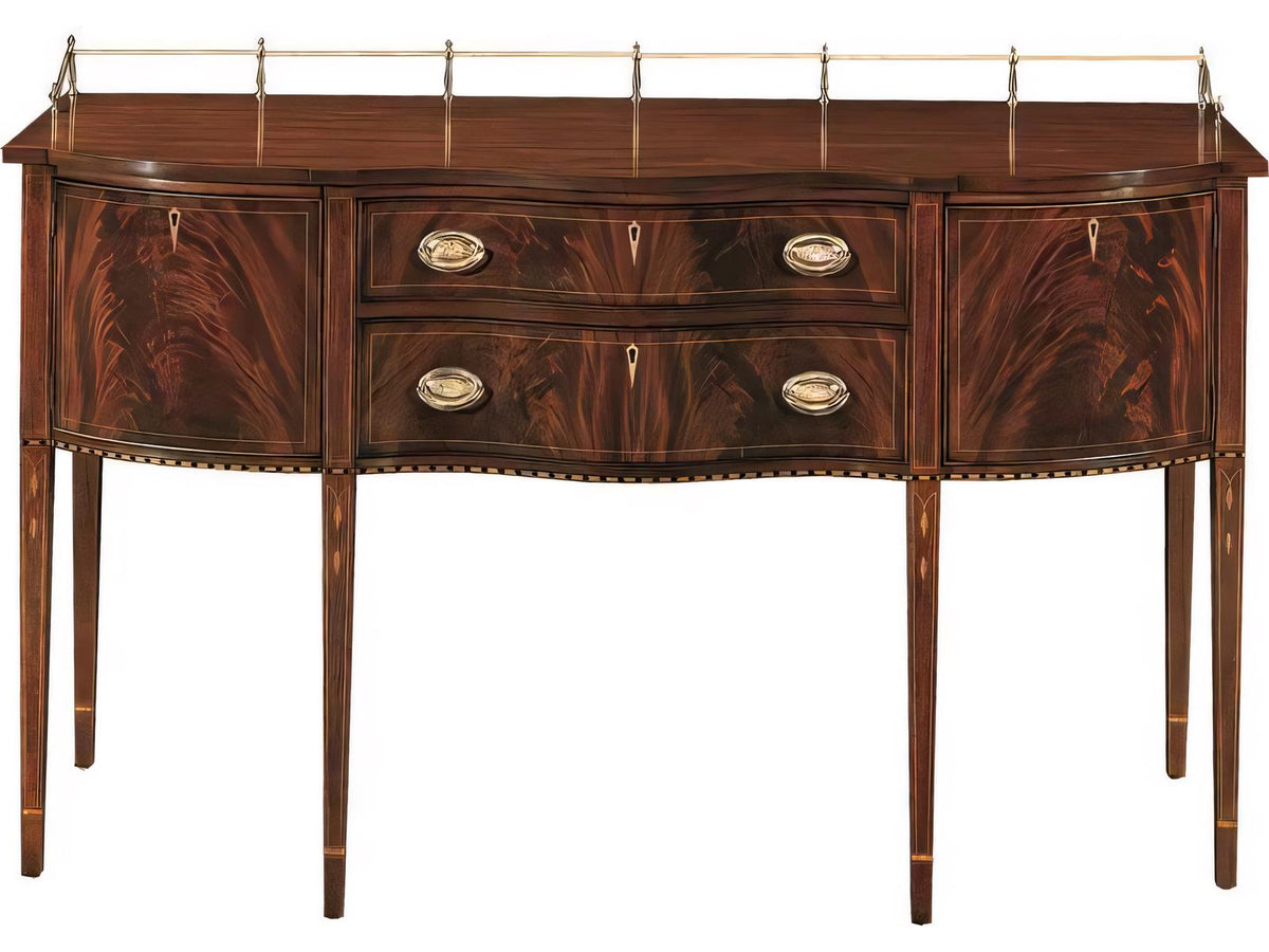 Wood Sideboard with Inlay and Brass Gallery