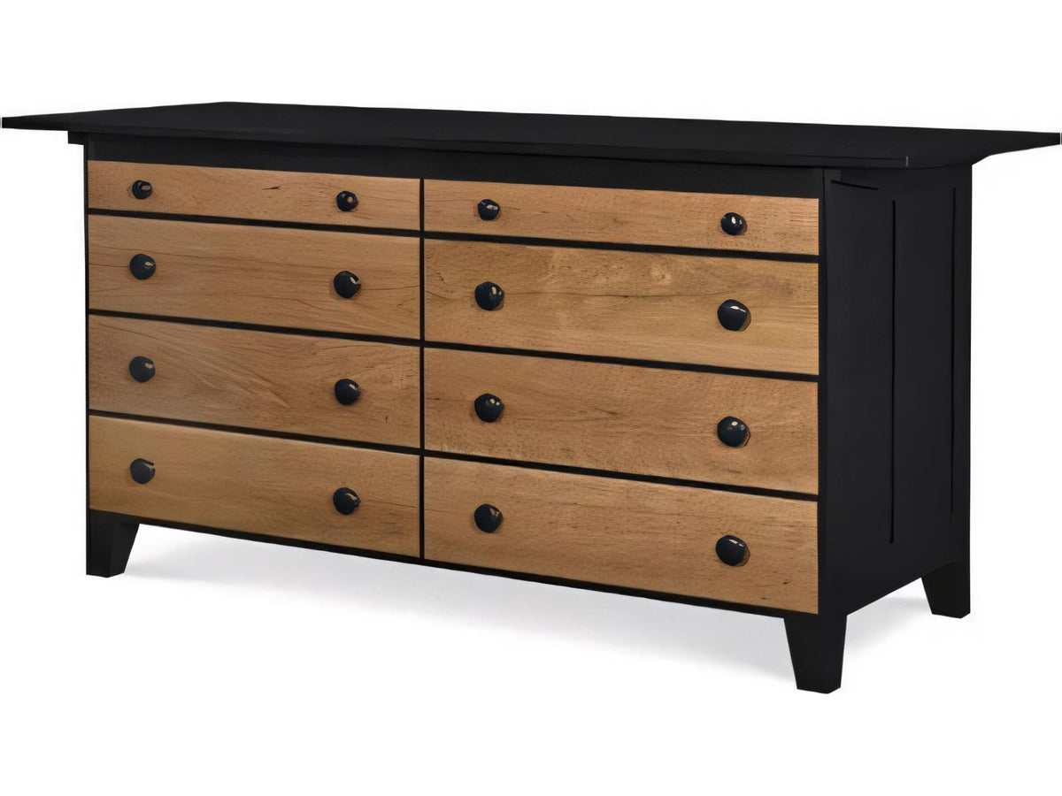 8-Drawer Black Mahogany Double Dresser Shaker Counter with Overhang Top