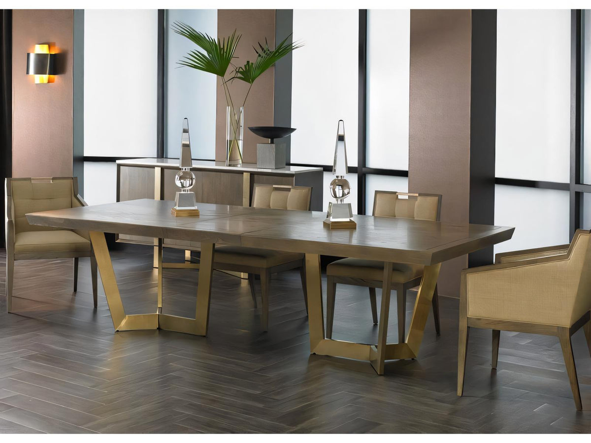 Odyssey Rectangular Extendable Dining Table in Washed Canvas and Champagne Bronze