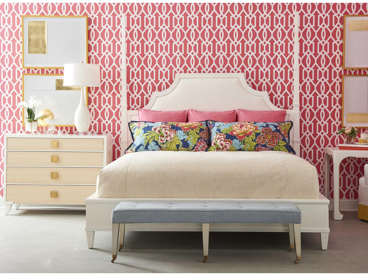 Trellis Upholstered Mazie Queen Poster Bed Sugar Ash Wood