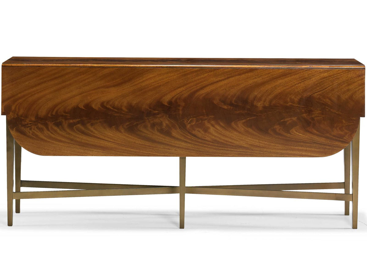 East Side West Side Console Table Bleached Crotch Mahogany and Aged Platinum Base