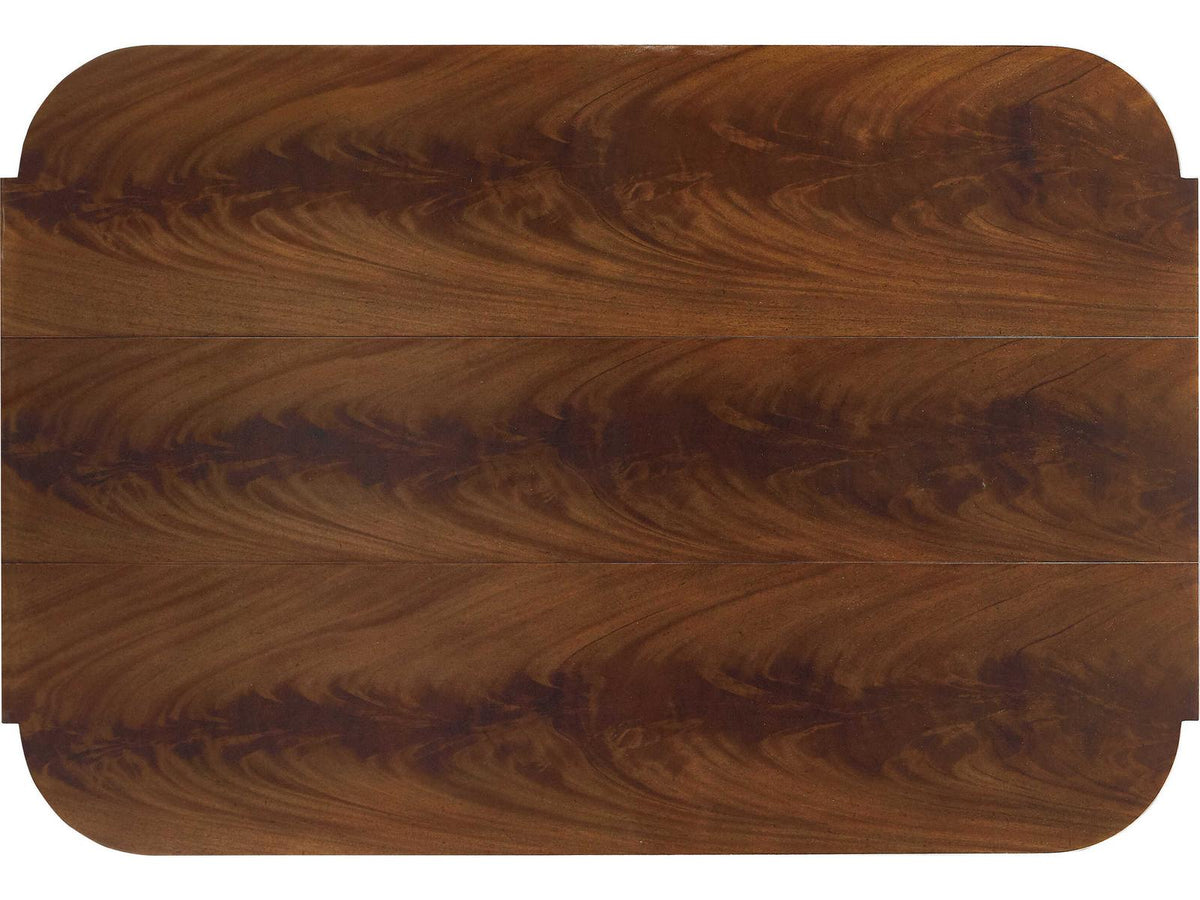 East Side West Side Console Table Bleached Crotch Mahogany and Aged Platinum Base