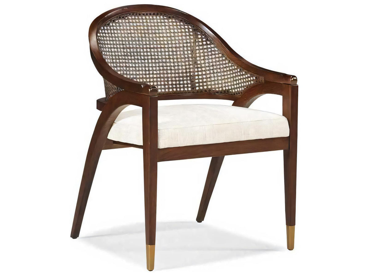 Journey The World Panama Oak Wood Arm Dining Chair with Cane Back and Brass Accents