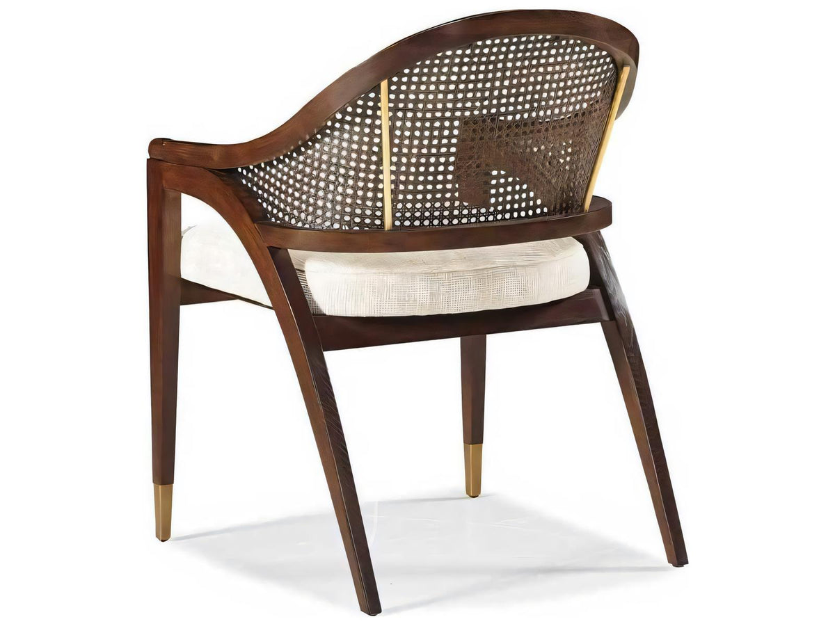 Journey The World Panama Oak Wood Arm Dining Chair with Cane Back and Brass Accents