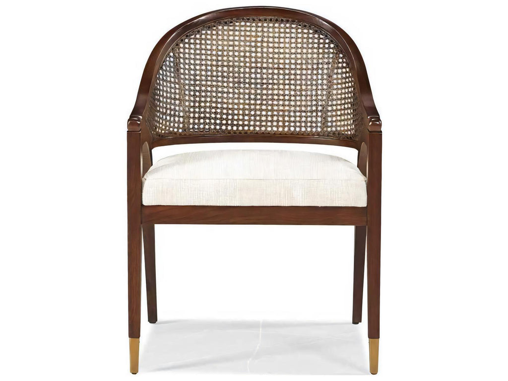 Journey The World Panama Oak Wood Arm Dining Chair with Cane Back and Brass Accents