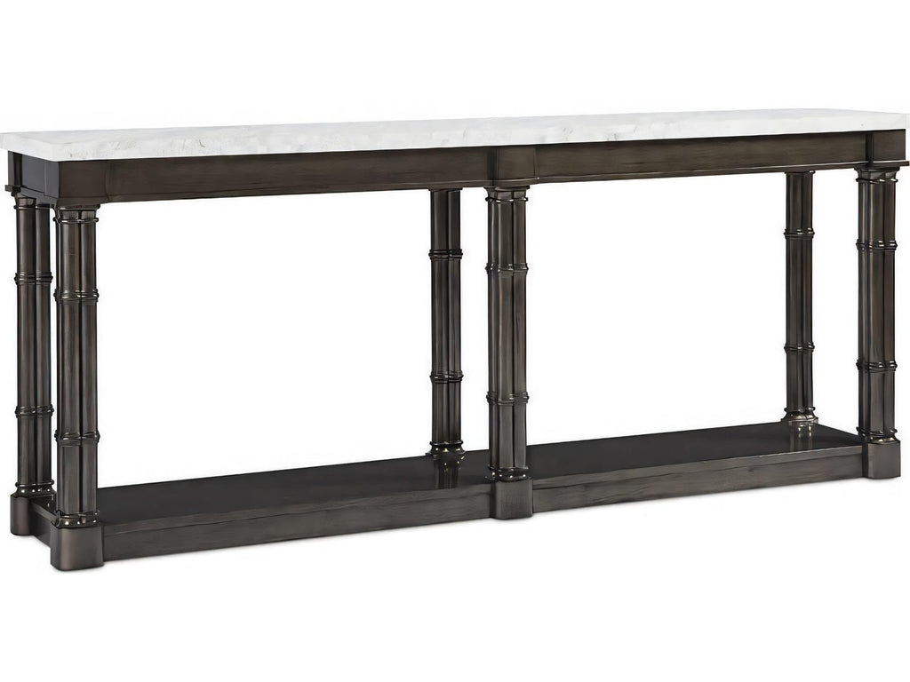 Reimagine Rectangular Console Table with Volakas Stone Top and Black Nickel Finish