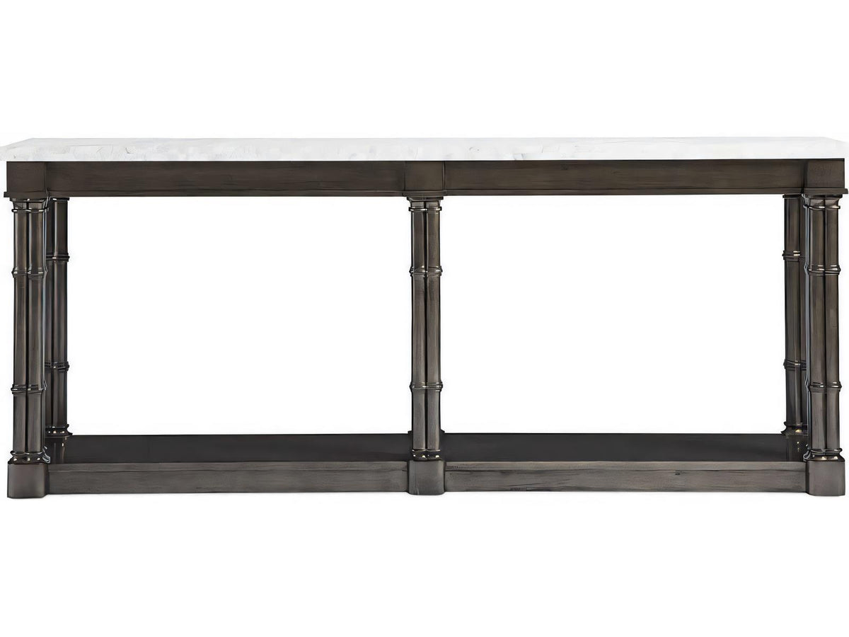 Reimagine Rectangular Console Table with Volakas Stone Top and Black Nickel Finish