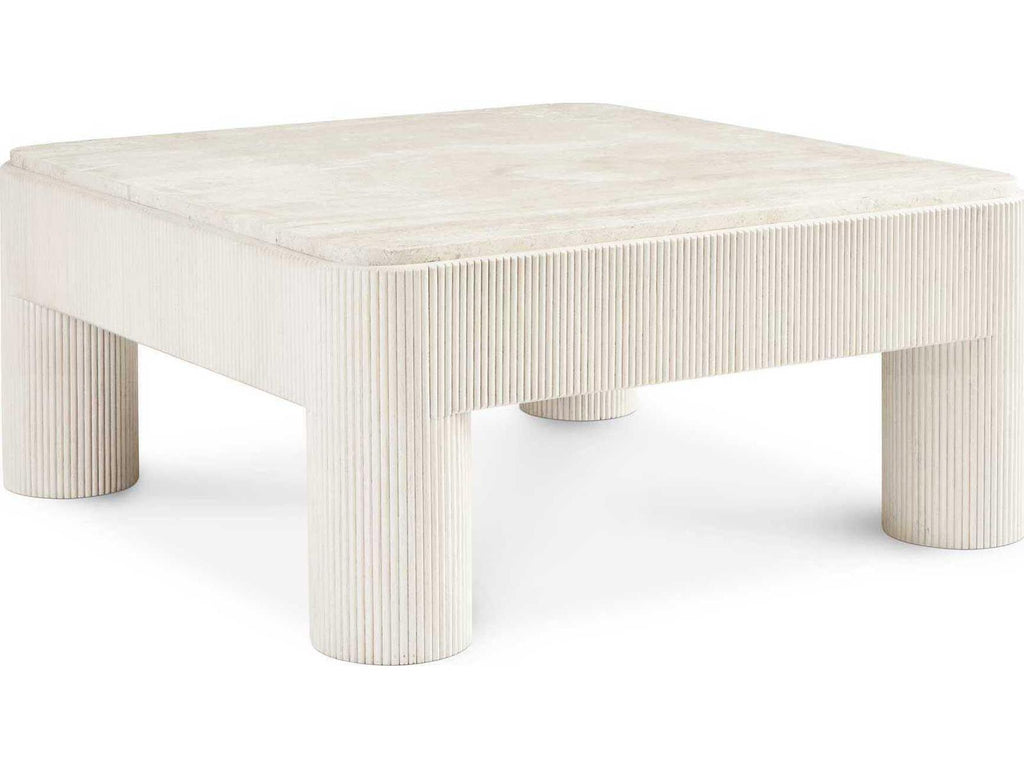 Revival 81 Square Coffee Table with Travertine Top in Gardenia White