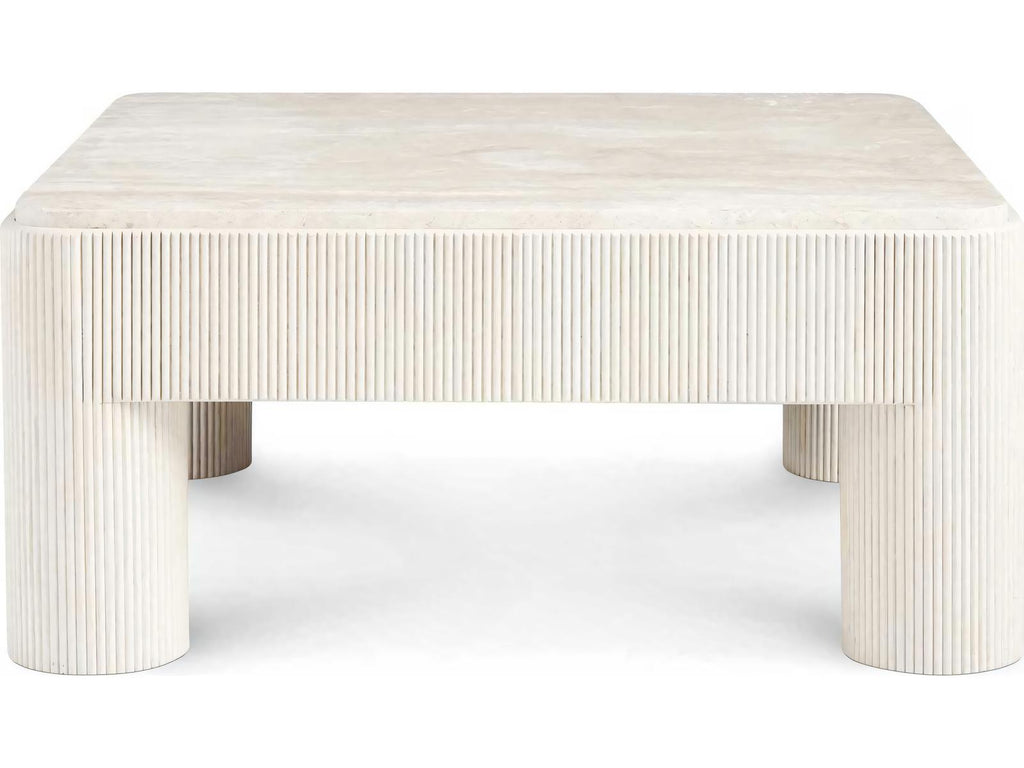 Revival 81 Square Coffee Table with Travertine Top in Gardenia White
