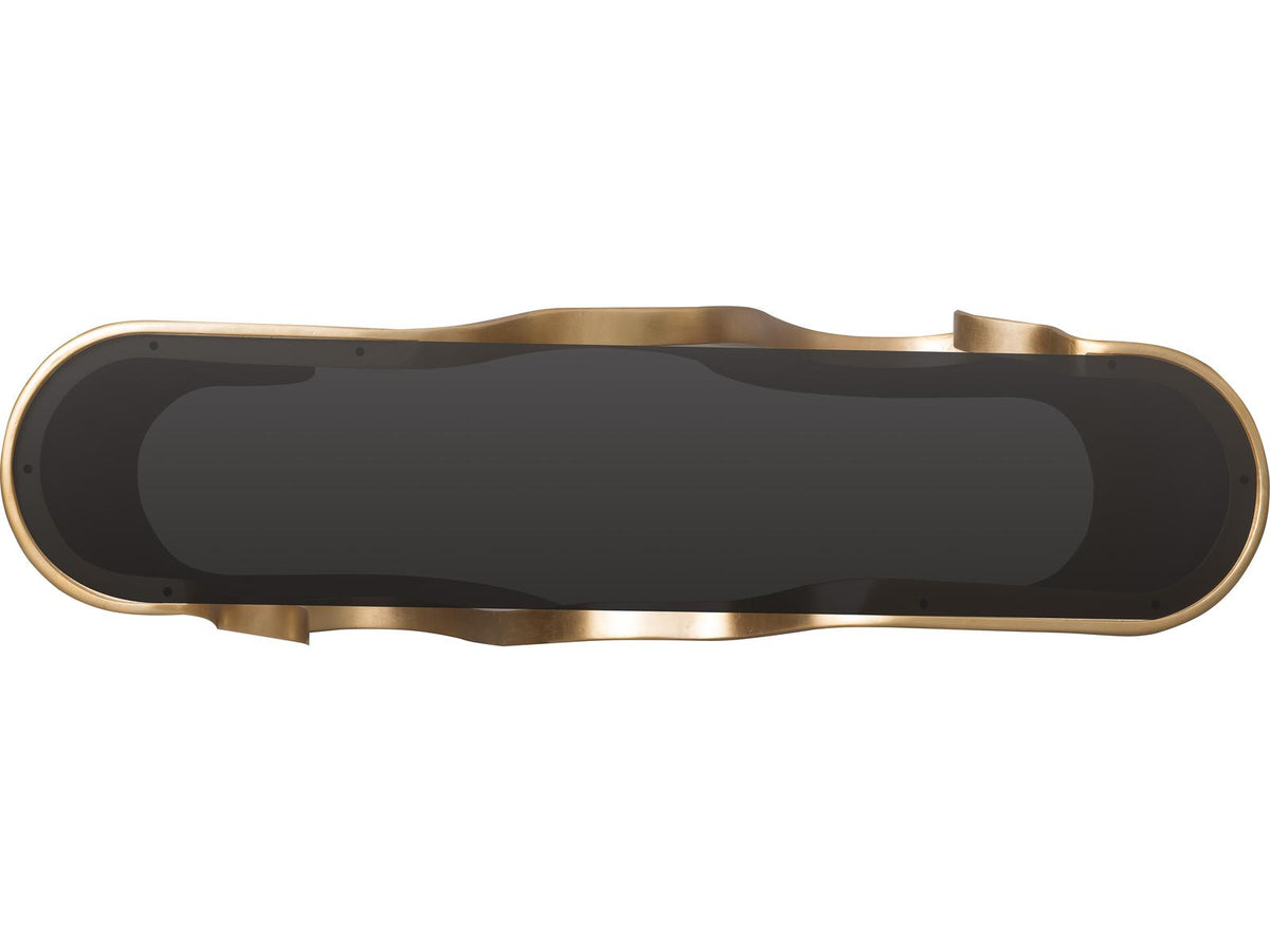 Melange Even and Flow Console Table with Smoked Glass Top in Black and Gold