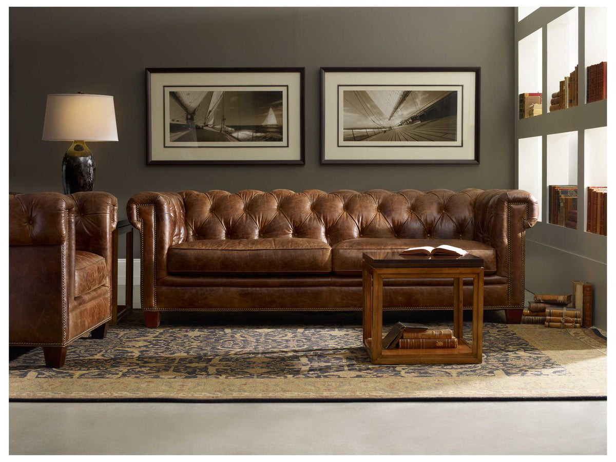 Chester 3-Seat Aniline Leather Stationary Sofa in Dark Natchez Brown